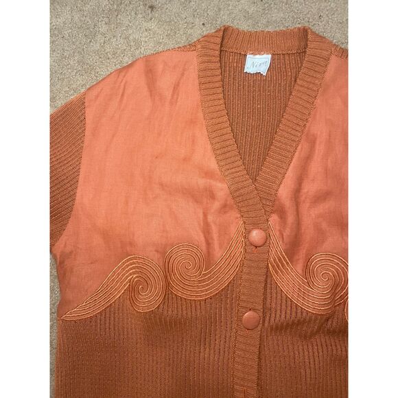 Ladies M V Neck Knee Length Ribbed Button‎ Cardigan Swirl Design Short Sleeve - Picture 8 of 12